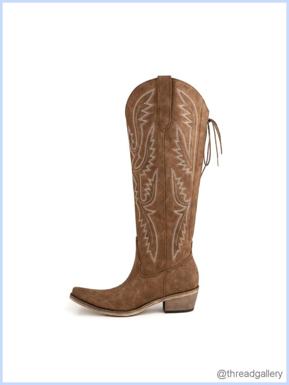 Western Cowboy Boots Knee High Wide Calf Faux Leather Embroidered